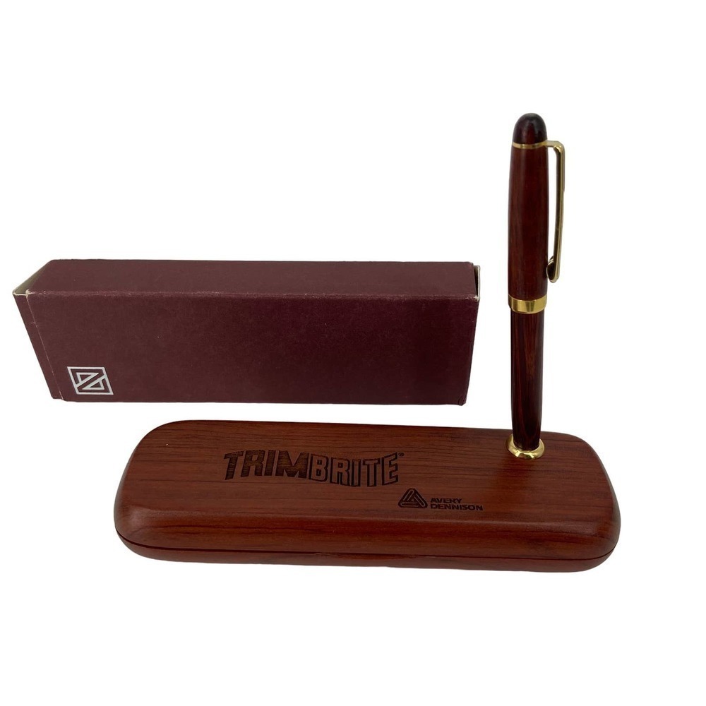 Avery Dennison Wood Grain Ink Pen and Box Case Set TRIMBRITE Logo